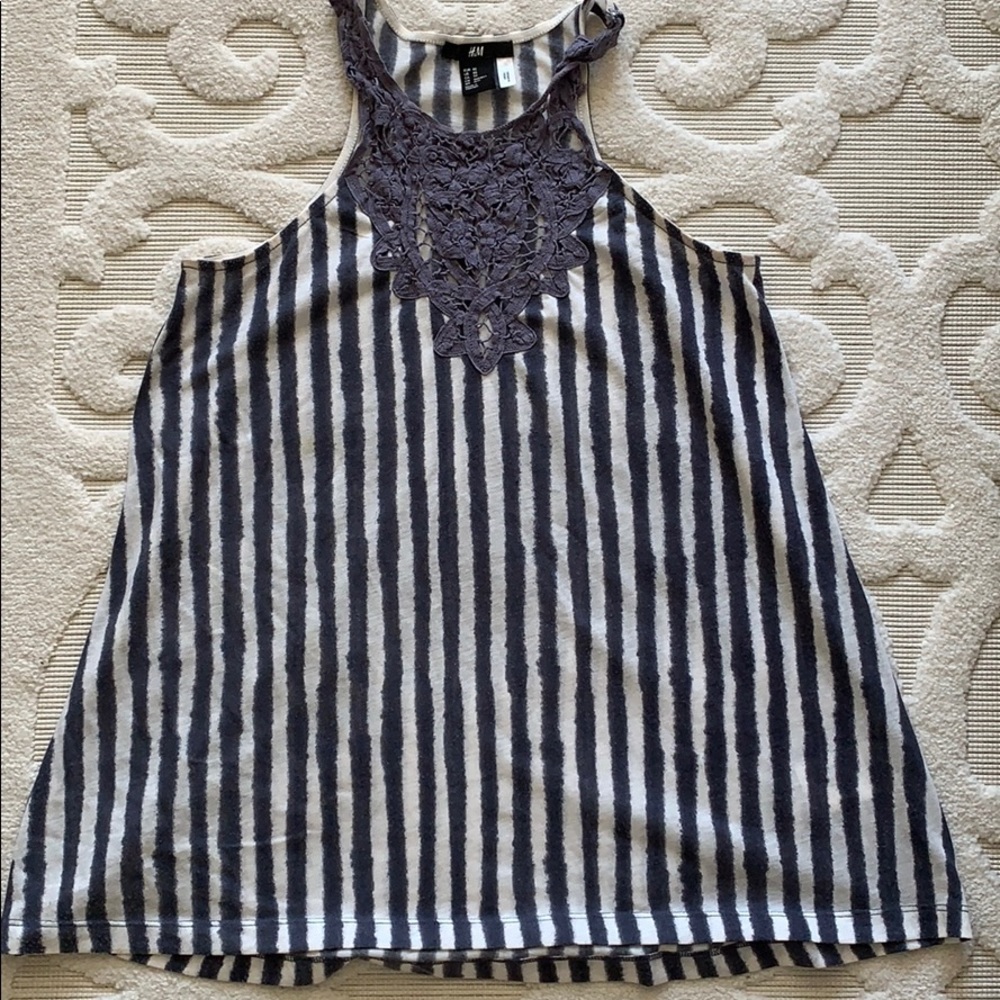 Stripe H&M blue white embroidered lace tank top